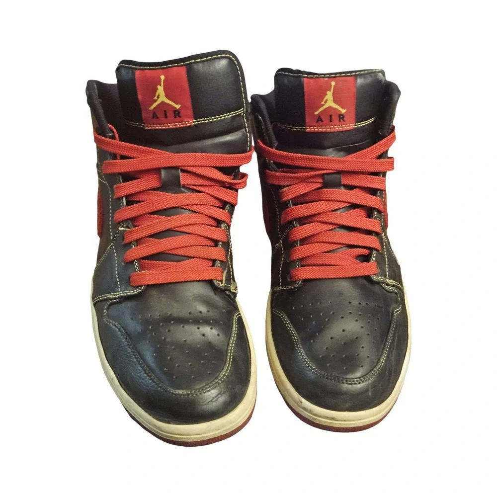 Nike Air Jordan 1‎ Retro Alpha Black Red Chenille Swoosh 375173-062 Mens Size 14